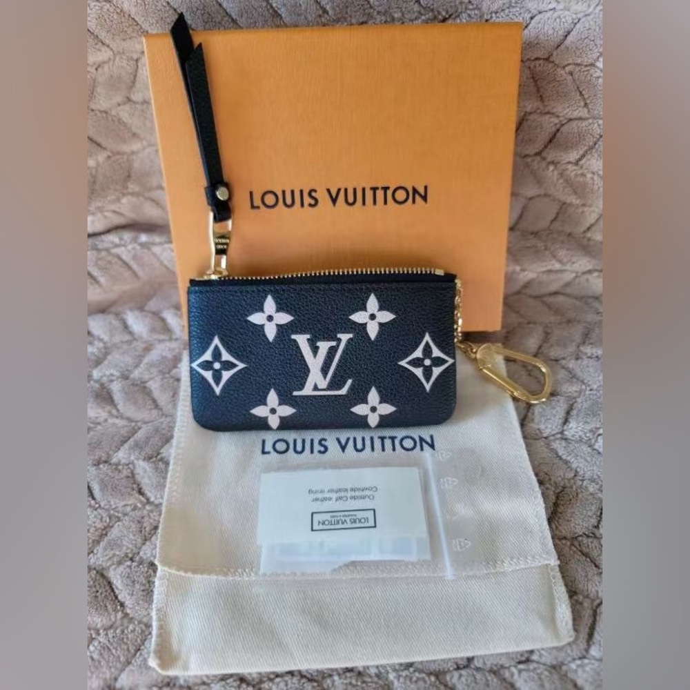 Louis Vuitton Black and White Monogram Key Pouch with Gold Hardware